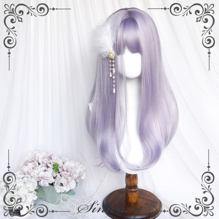 Taro Puree Bobo Long Micro Curly Synthetic Wig with Air Bangs