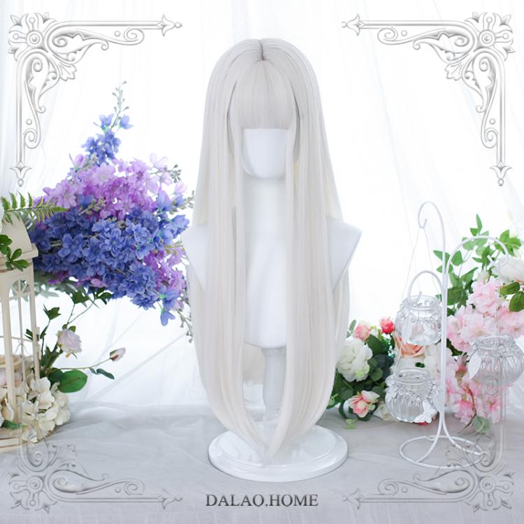 Guangyun White Long Straight Synthetic Wig with Air Bangs