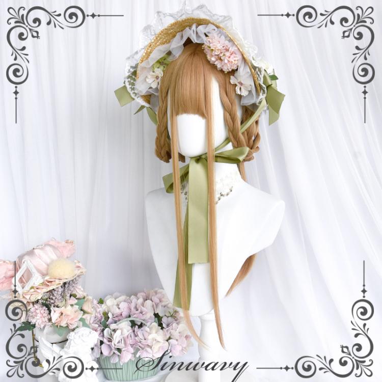 Showa Dark Brown / Pink / Gold Long Straight Synthetic Wig with Bangs