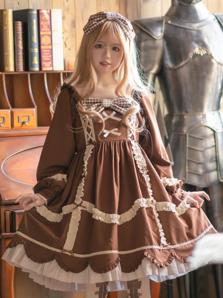Teddy Cookies Square Neckline Long Sleeves Sweet One Piece
