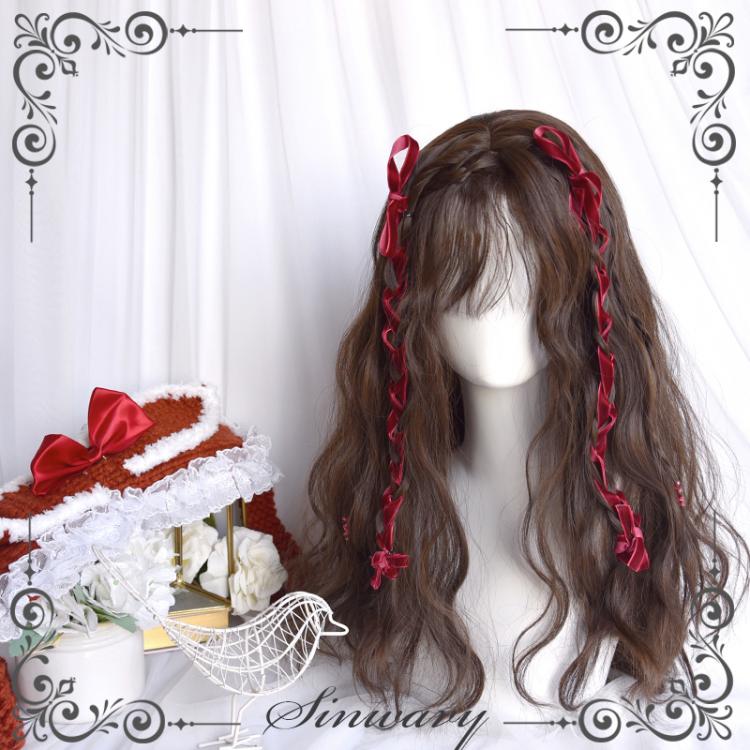 Dark Brown / Gold Long Curly Synthetic Wig with Bangs