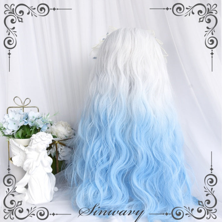 Milk Blue Gradient Long Wool Curly Synthetic Wig
