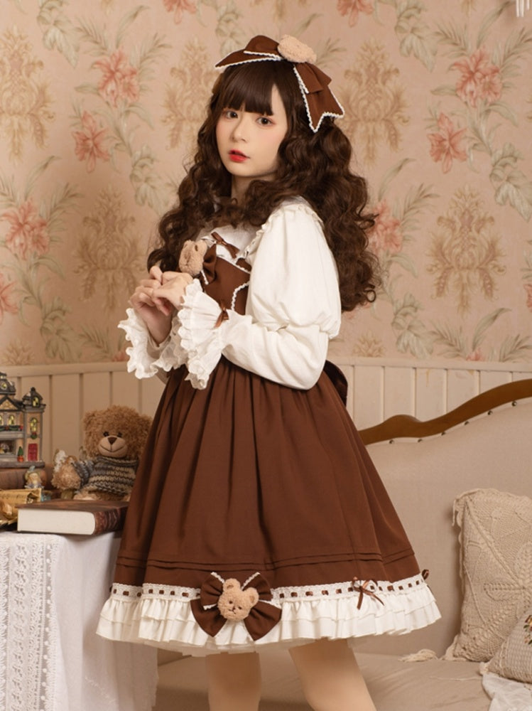 Mousse Bear Square Neckline Empire Waist Sweet Jumper Skirt