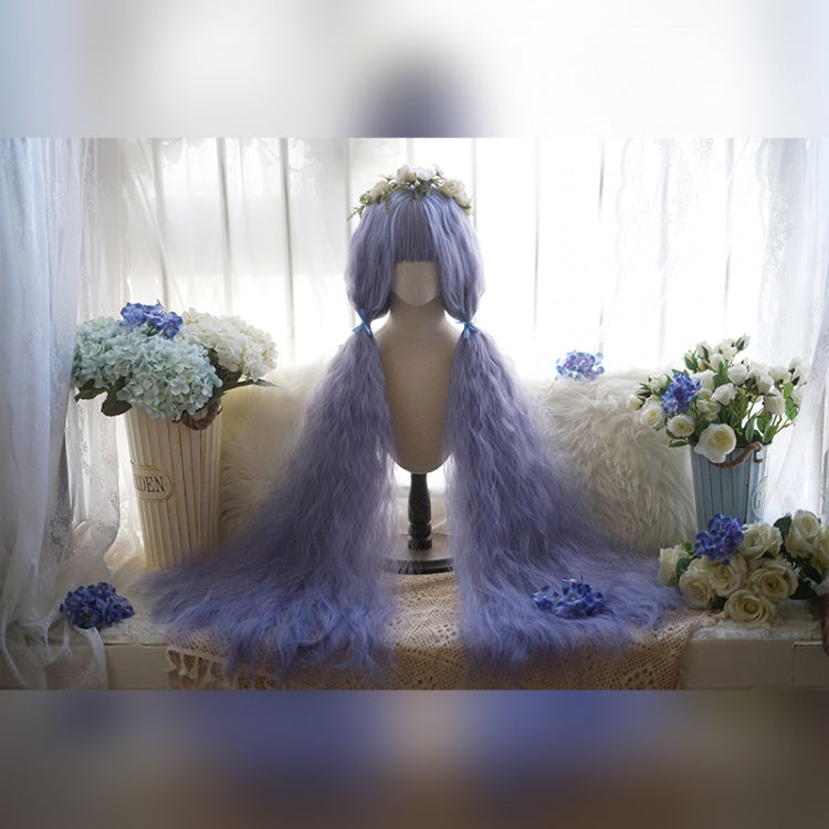 120CM Blue-purple Water Ripple Long Culry Synthetic Wig with Bangs