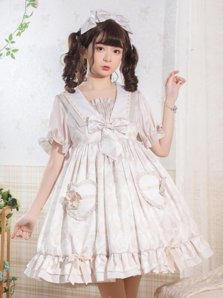 Alice Bunny Navy Collar Short Sleeves Sweet One Piece