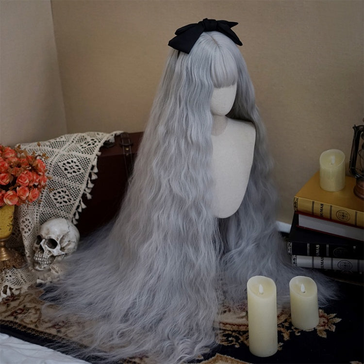 120CM Silver-gray Water Ripple Long Culry Synthetic Wig with Bangs