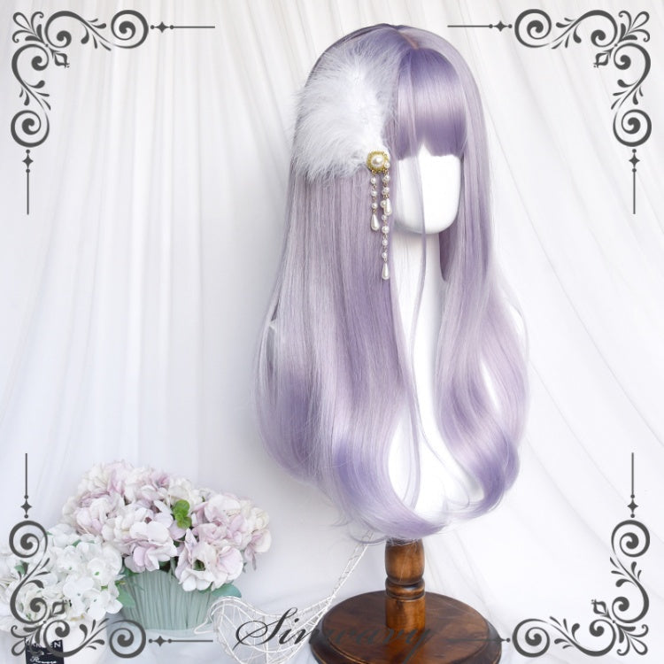 Taro Puree Bobo Long Micro Curly Synthetic Wig with Air Bangs