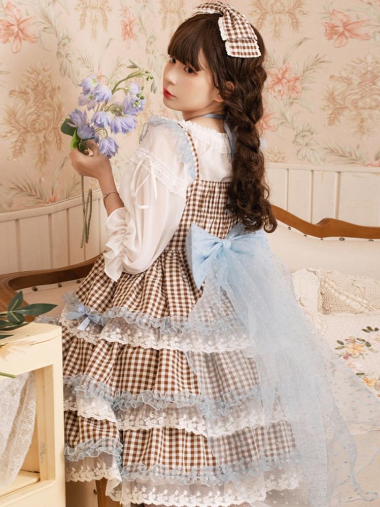 Dumeisha's Star Wish Plaid Square Neckline Halter Sweet Jumper Skirt