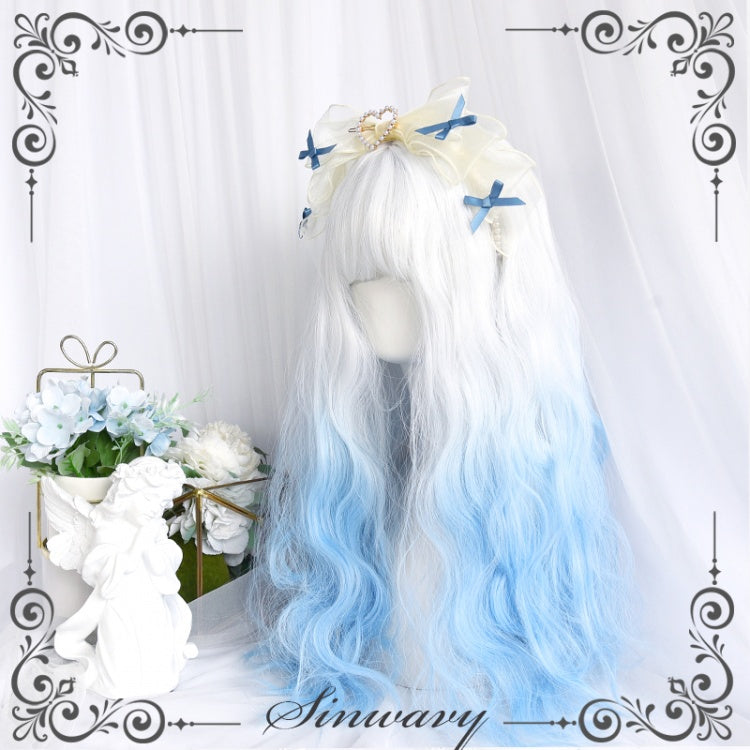 Milk Blue Gradient Long Wool Curly Synthetic Wig