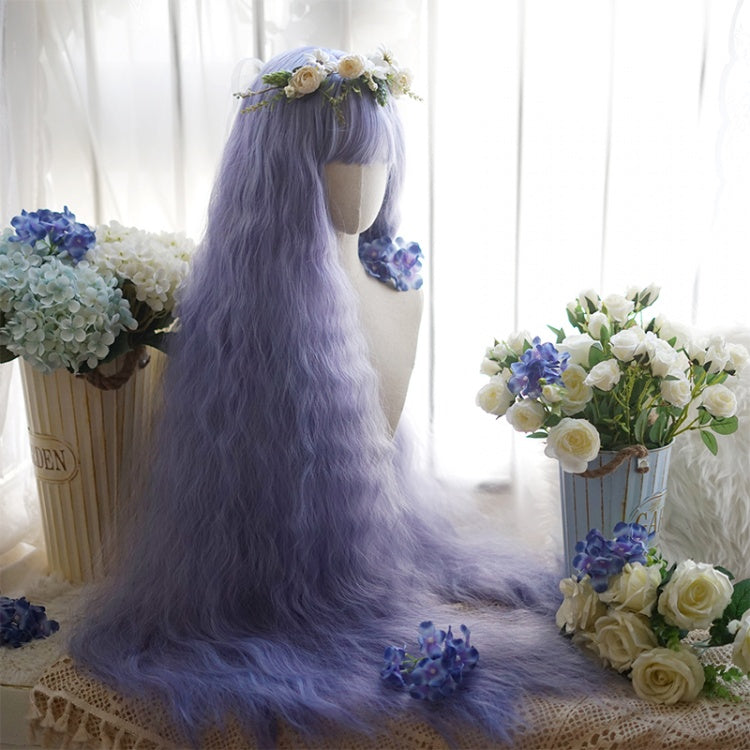 120CM Blue-purple Water Ripple Long Culry Synthetic Wig with Bangs