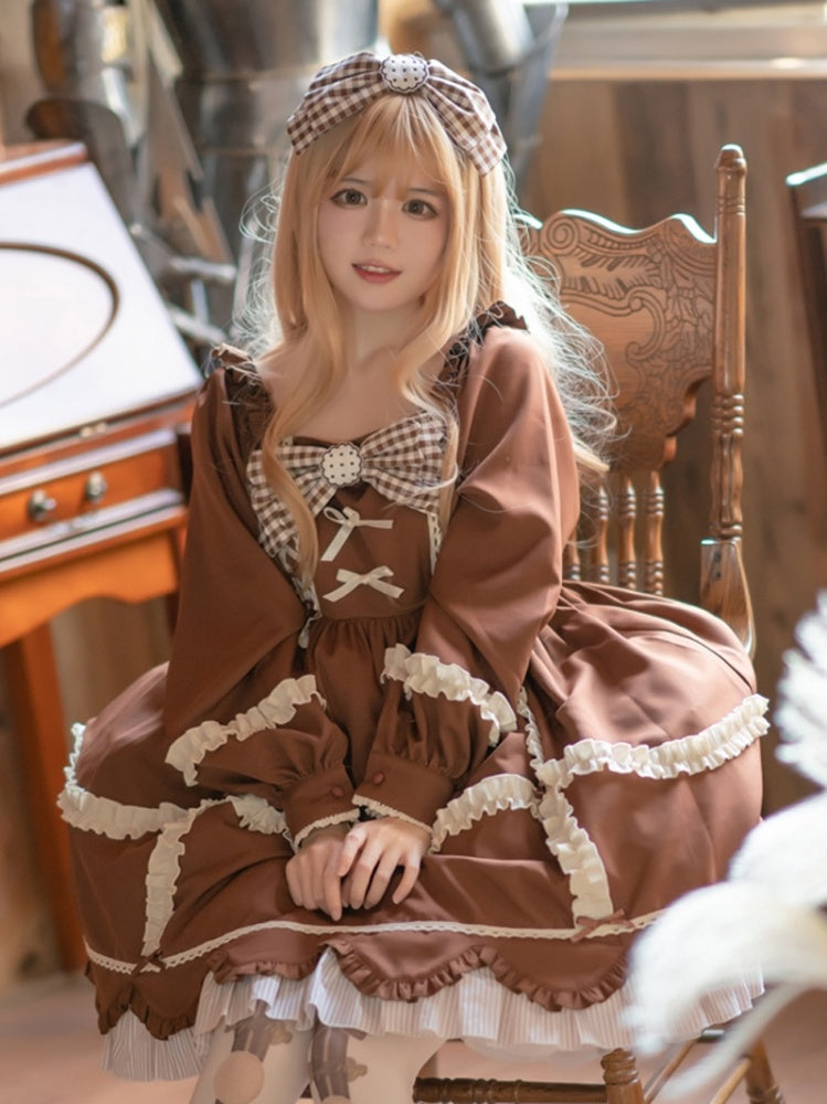 Teddy Cookies Square Neckline Long Sleeves Sweet One Piece