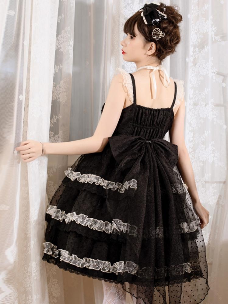 Dumeisha's Star Wish Black Square Neckline Tiered Skirt Sweet Jumper Skirt