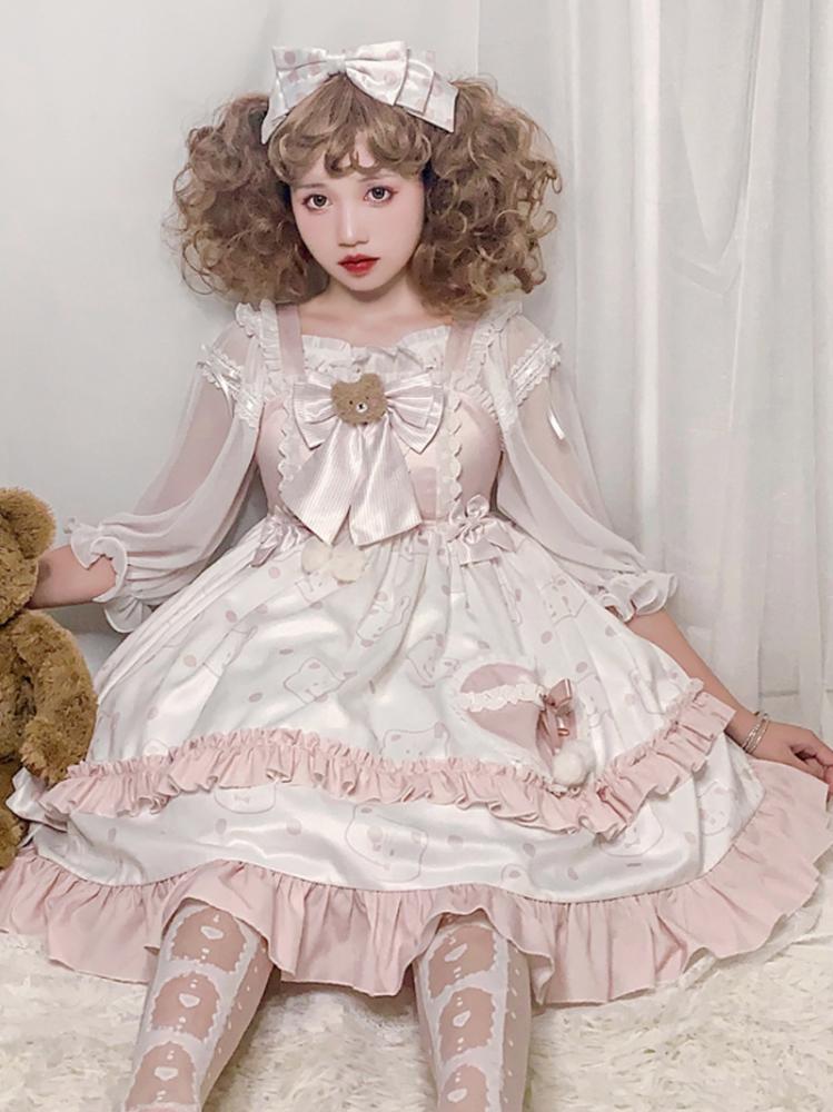 Cat Ears Square Neckline Sweet Jumper Skirt