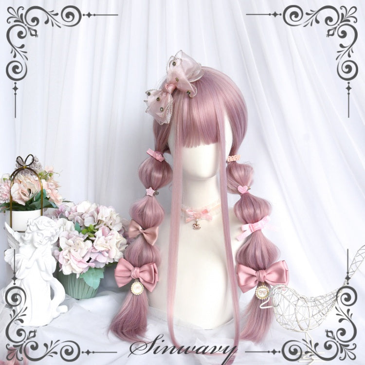 Showa Dark Brown / Pink / Gold Long Straight Synthetic Wig with Bangs