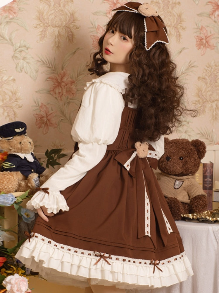Mousse Bear Square Neckline Empire Waist Sweet Jumper Skirt