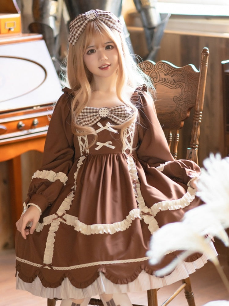 Teddy Cookies Square Neckline Long Sleeves Sweet One Piece