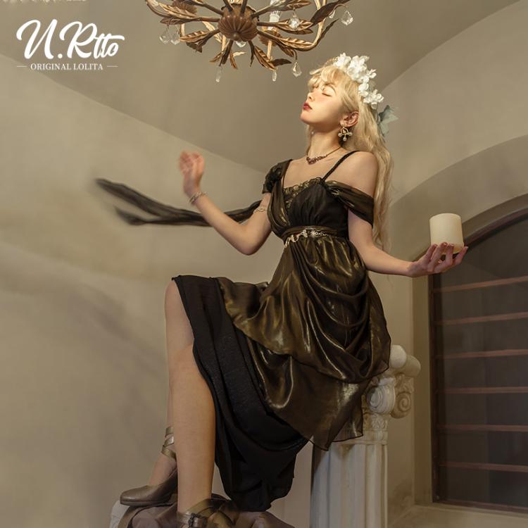 High Waist Black Elegant Jumper Skirt with KC and Waist Chain Full Set