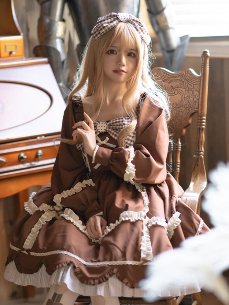 Teddy Cookies Square Neckline Long Sleeves Sweet One Piece