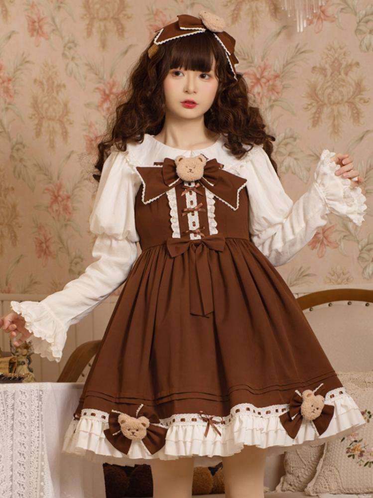 Mousse Bear Square Neckline Empire Waist Sweet Jumper Skirt