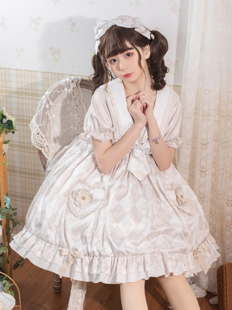 Alice Bunny Navy Collar Short Sleeves Sweet One Piece