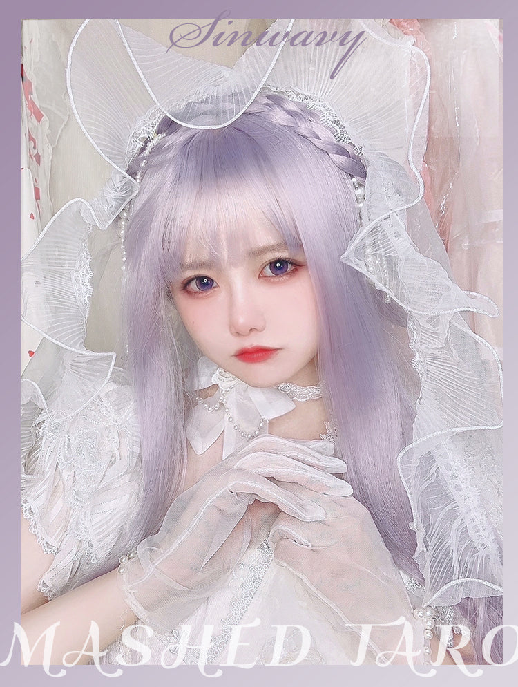 Taro Puree Bobo Long Micro Curly Synthetic Wig with Air Bangs