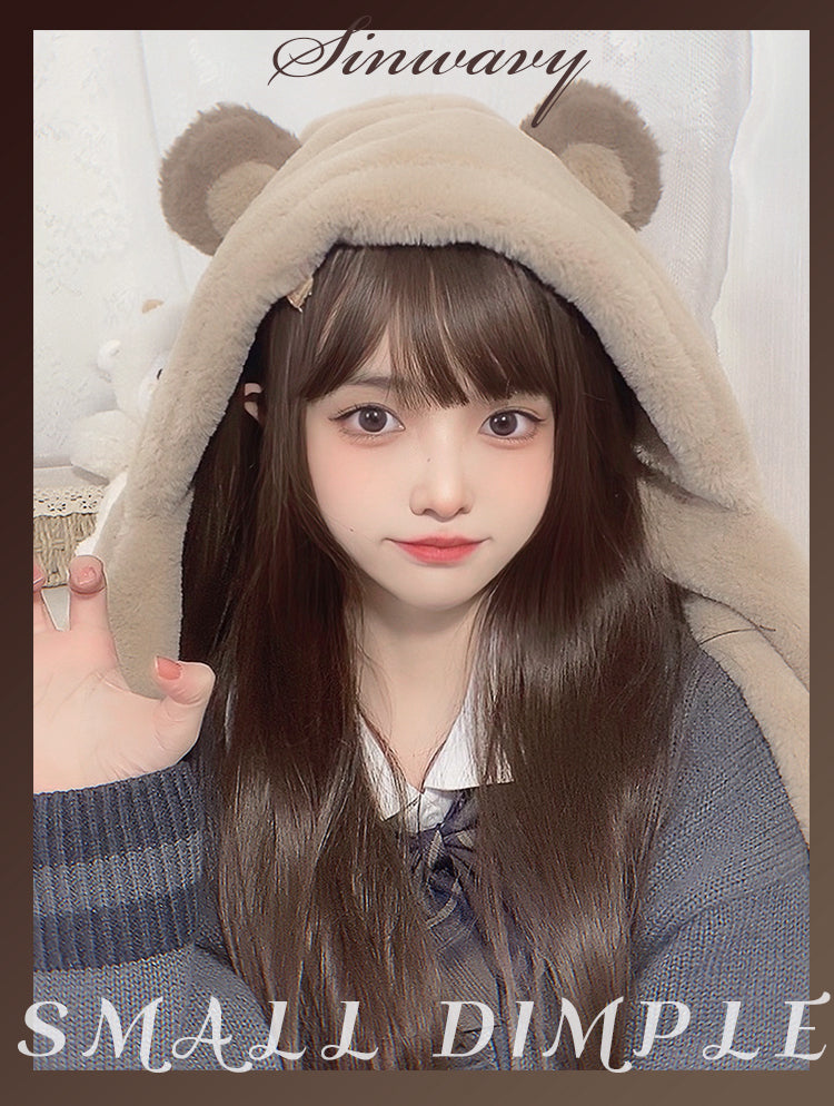 Honey Cubes Brown Long Straight Synthetic Wig with Bangs