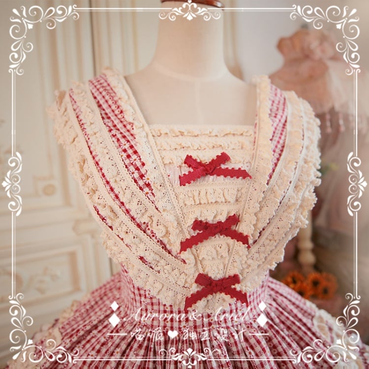 Clearance-Size S for Bust 84-90CM Wine Red Cuckoo Forest Gingham JSK