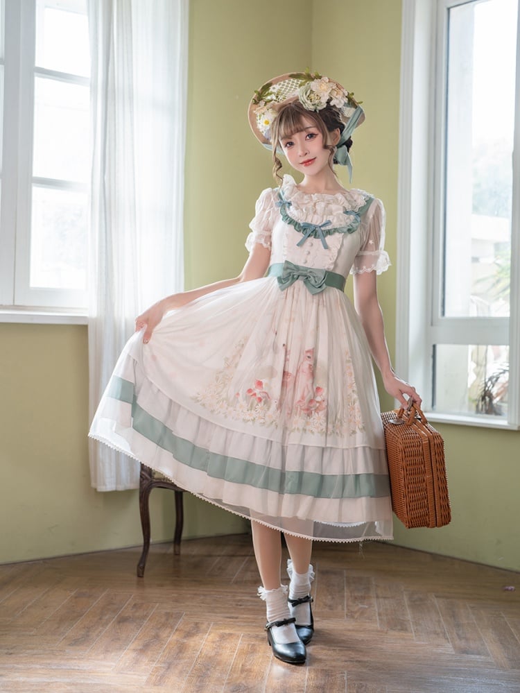 Little World Little Deer Tiered Ruffles Classic Lolita Dress White Jumper Skirt/Full set