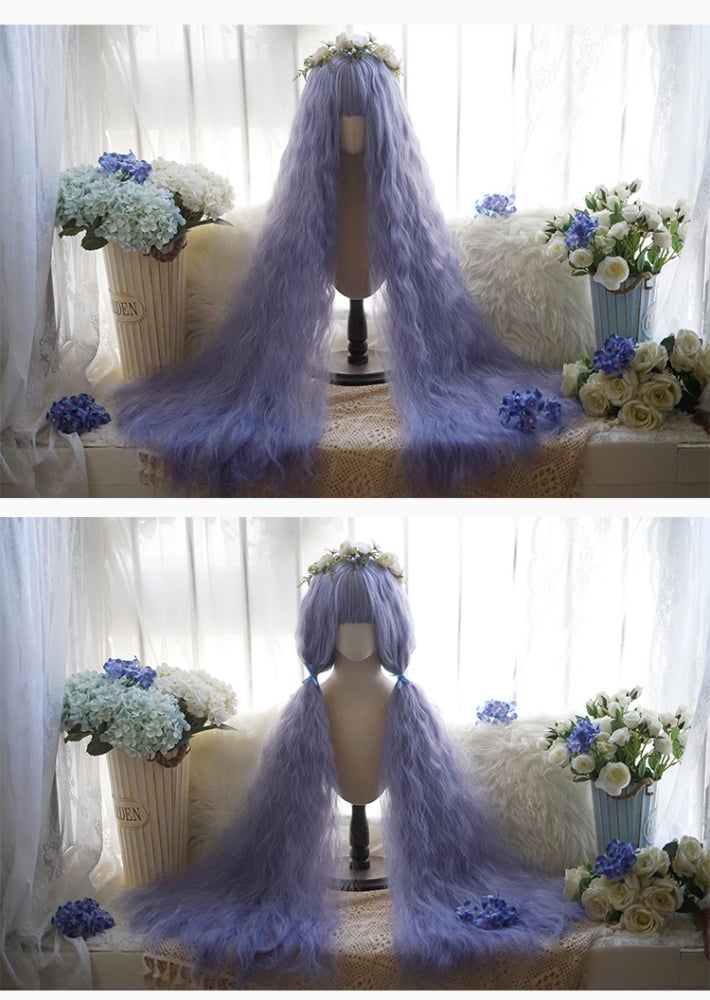 120CM Blue-purple Water Ripple Long Culry Synthetic Wig with Bangs