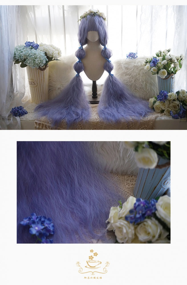 120CM Blue-purple Water Ripple Long Culry Synthetic Wig with Bangs