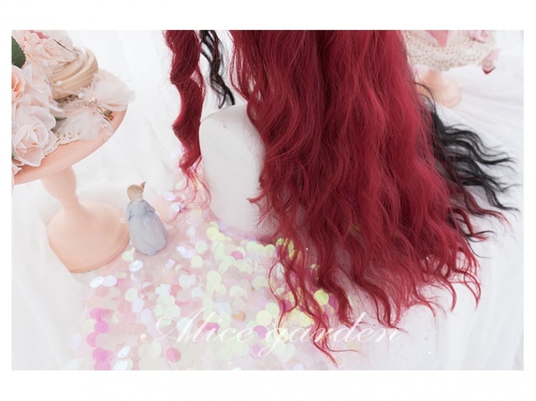 Melantha Half Black and Half Red Long Wavy Synthetic Wig With Bangs