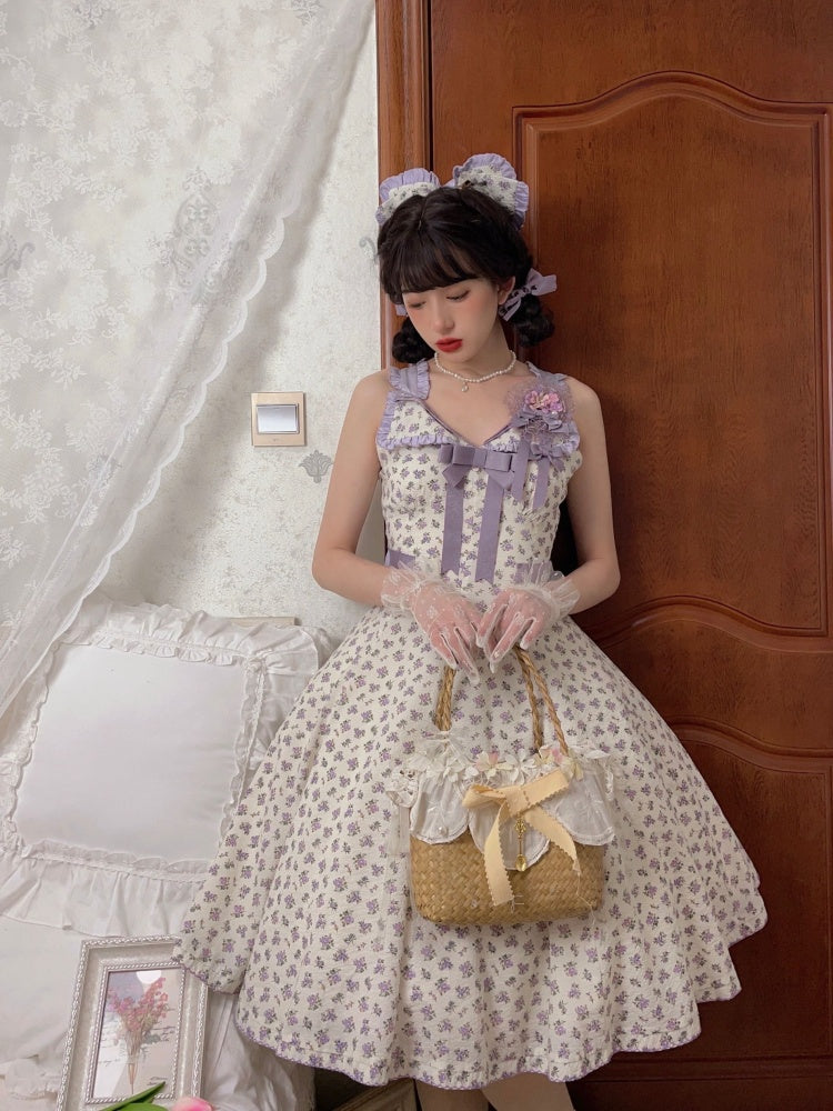 Flipped Purple Floral Print High Waist Elegant Jumper Skirt