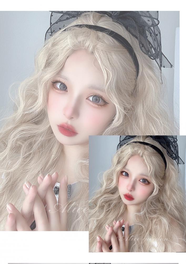 Gold JK Long Wool Curly Synthetic Wig with Bangs