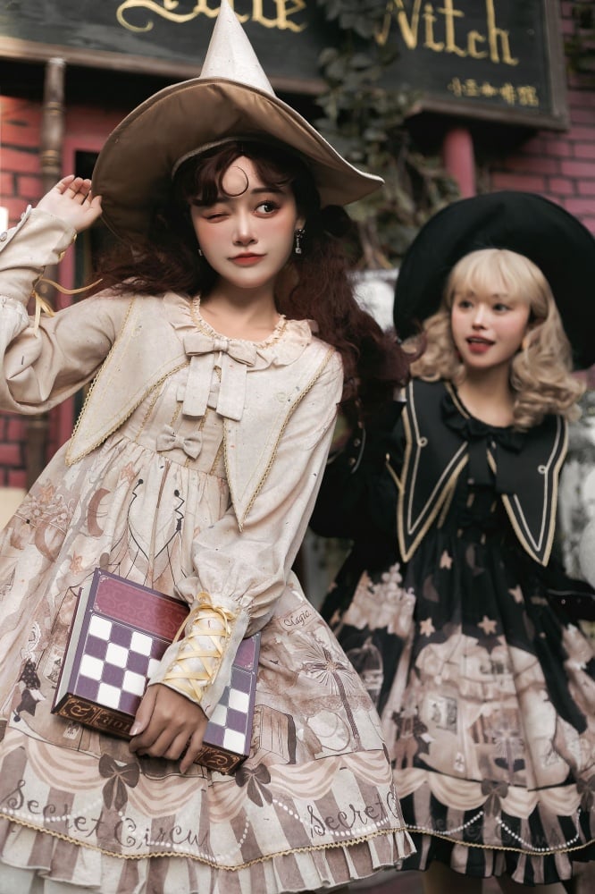 Little Witch Amusement Park Round Neckline Long Sleeves Gothic One Piece