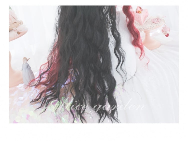 Melantha Half Black and Half Red Long Wavy Synthetic Wig With Bangs