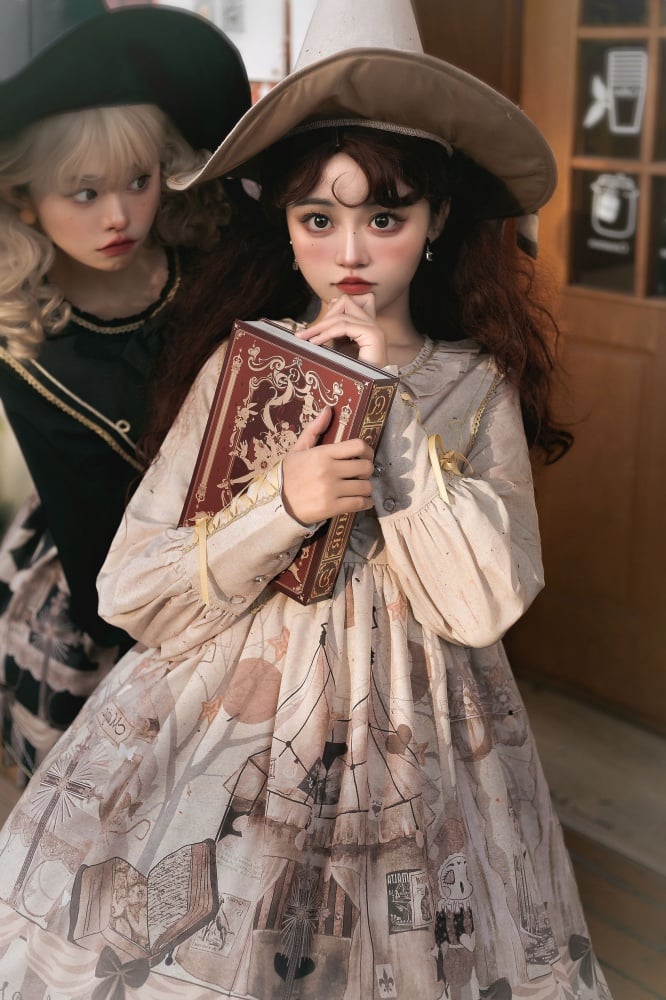 Little Witch Amusement Park Round Neckline Long Sleeves Gothic One Piece