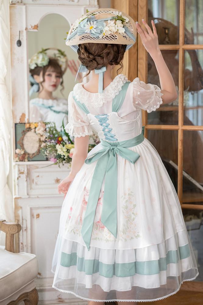 Little World Little Deer Tiered Ruffles Classic Lolita Dress White Jumper Skirt/Full set