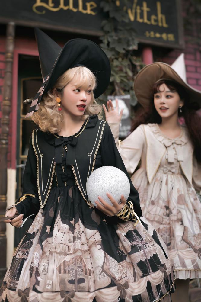 Little Witch Amusement Park Round Neckline Long Sleeves Gothic One Piece