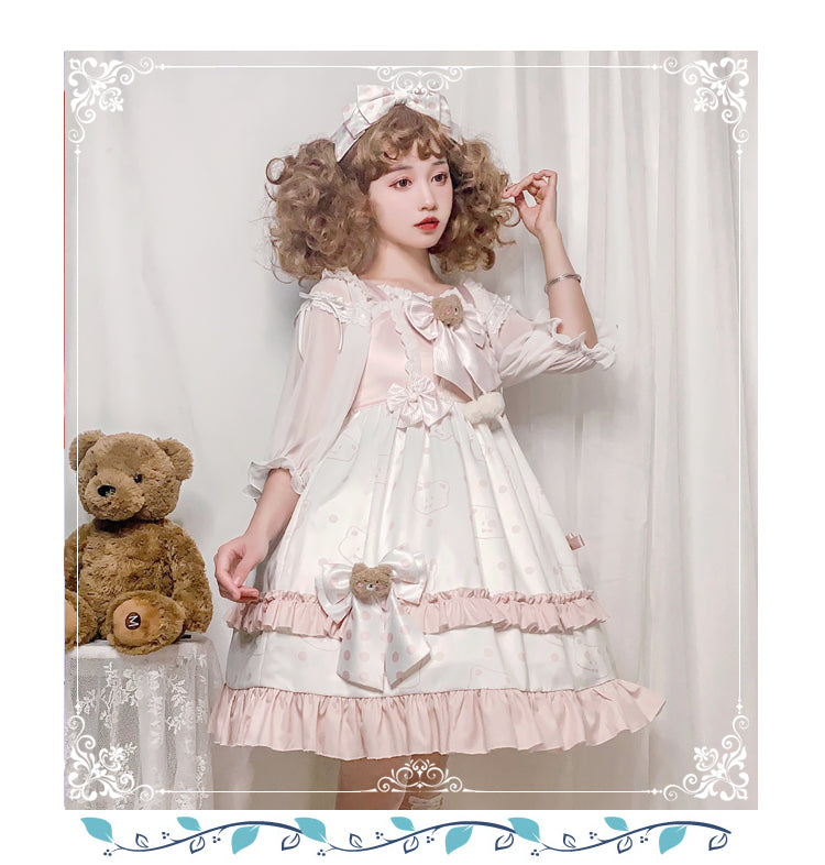 Cat Ears Square Neckline Sweet Jumper Skirt