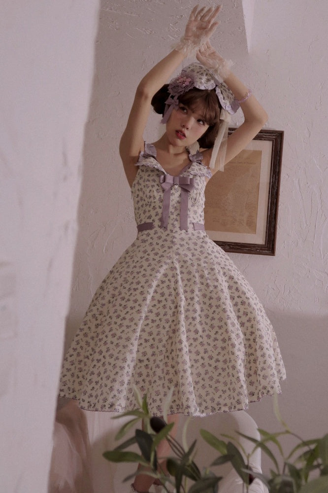 Flipped Purple Floral Print High Waist Elegant Jumper Skirt