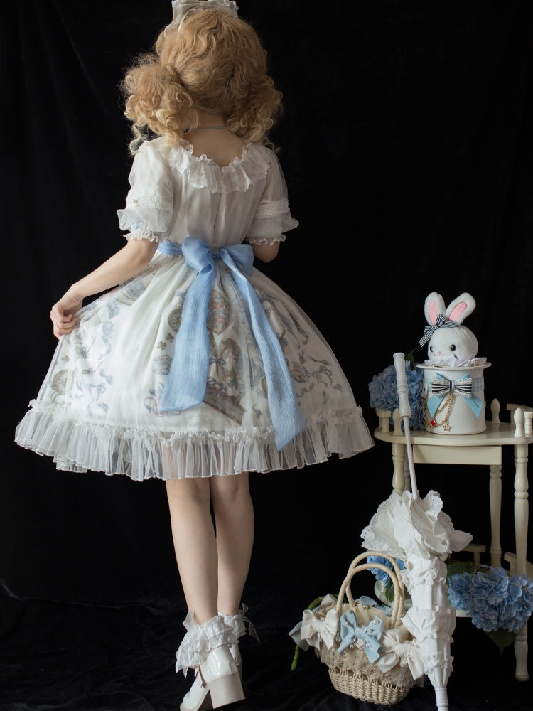Dream For Alice Color White Bowknot Details Ruffle Hemline OP