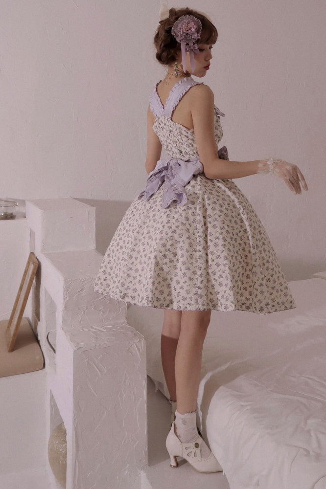 Flipped Purple Floral Print High Waist Elegant Jumper Skirt