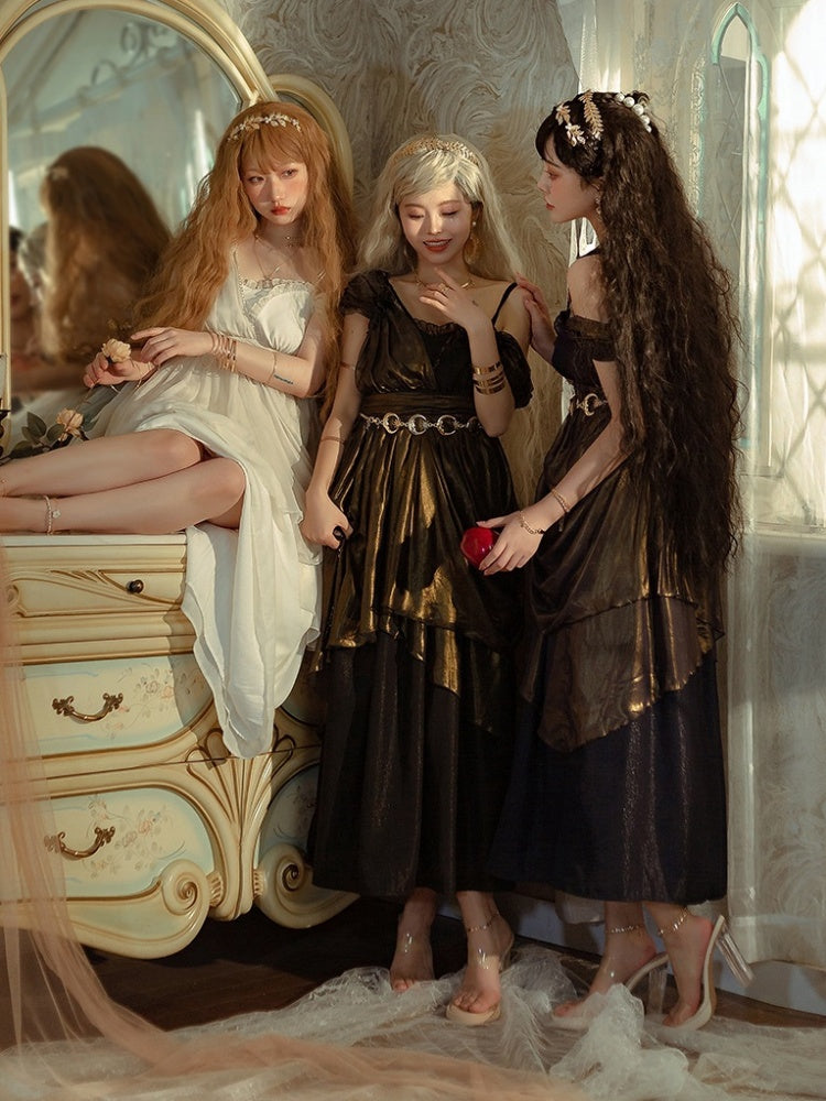 High Waist Black Elegant Jumper Skirt with KC and Waist Chain Full Set