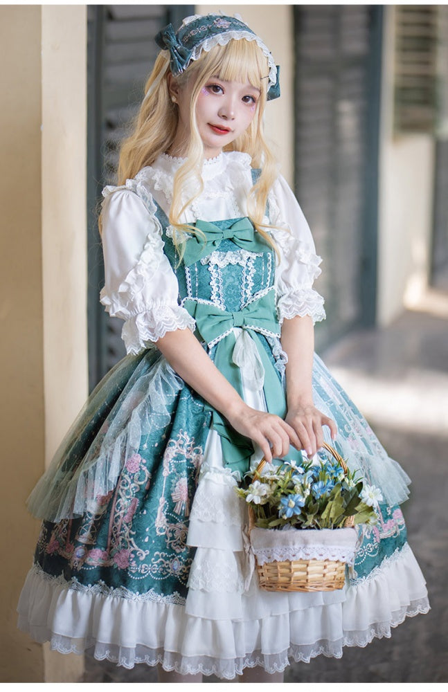 Teal Green Blossoming floral print JSK