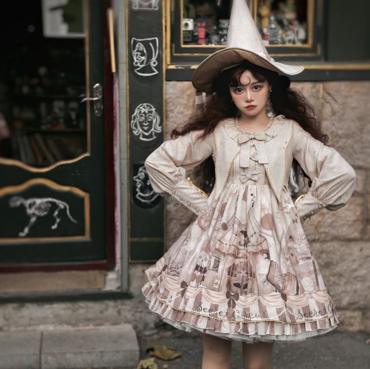Little Witch Amusement Park Round Neckline Long Sleeves Gothic One Piece