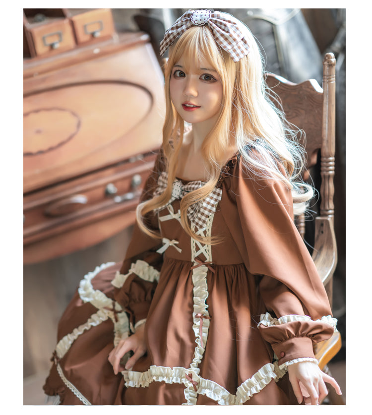 Teddy Cookies Square Neckline Long Sleeves Sweet One Piece