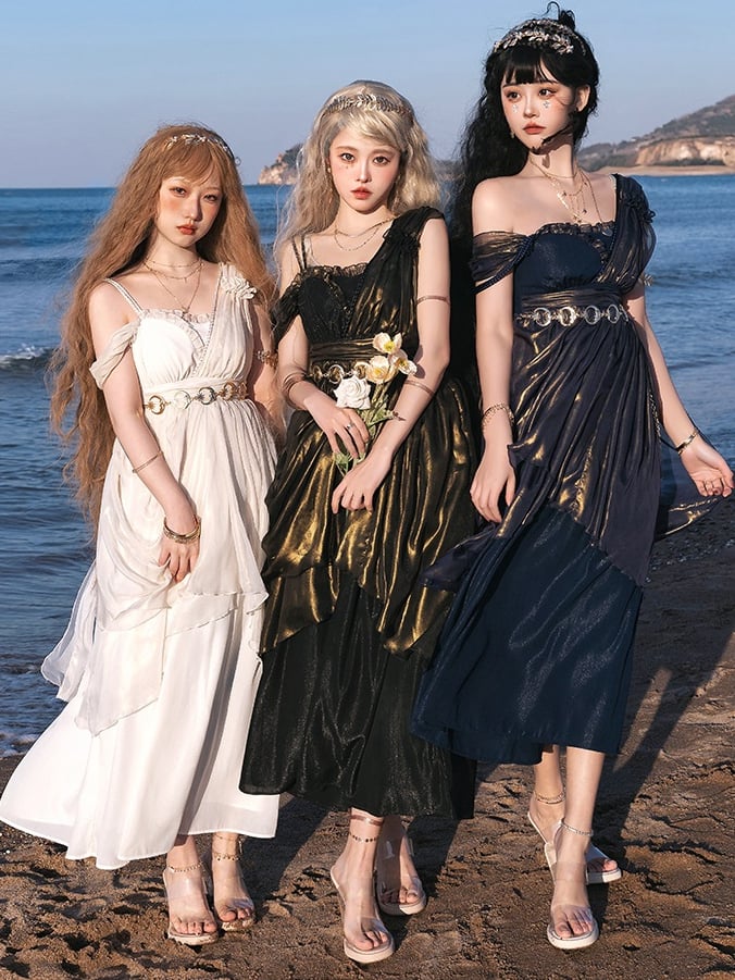 High Waist Black Elegant Jumper Skirt with KC and Waist Chain Full Set