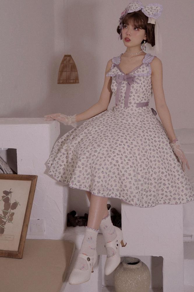 Flipped Purple Floral Print High Waist Elegant Jumper Skirt