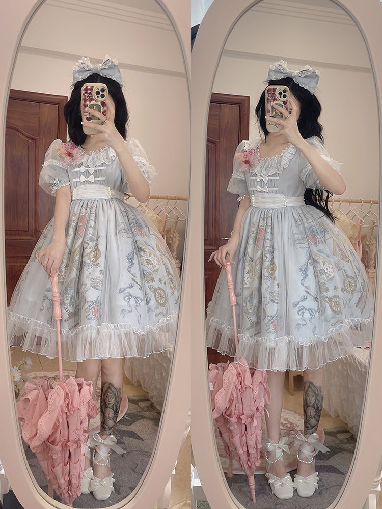 Dream For Alice Color Blue Bowknot Details Ruffle Hemline OP