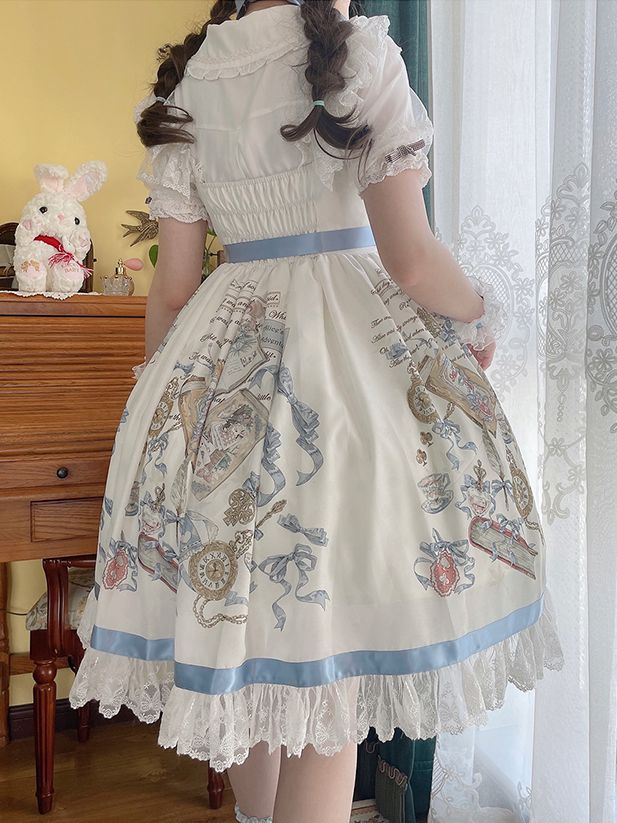 Dream For Alice Color White Ruffle Round Neck JSK Bowknot Details